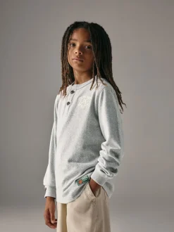 Gris - T-shirt Superdry Henley à manches longues