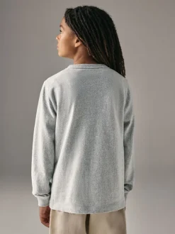 Gris - T-shirt Superdry Henley à manches longues