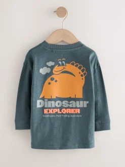 Gris anthracite motif dinosaure - T-shirt imprimé dos à manches longues (3mois-8ans)