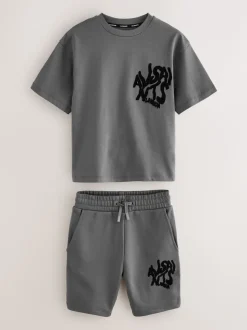 Gris anthracite/floqué - Ensemble t-shirt et short en molleton smALLSAINTS Orlando
