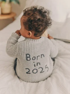Gris Born In 2025 - Cardigan en tricot pour bébé 100% coton