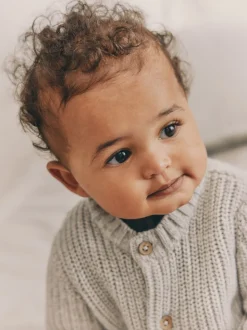 Gris Born In 2025 - Cardigan en tricot pour bébé 100% coton