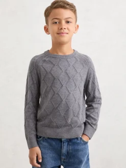 Gris chiné - Pull Reiss Mansion à col rond et losanges