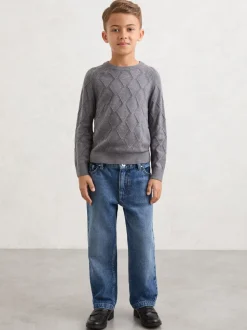 Gris chiné - Pull Reiss Mansion à col rond et losanges