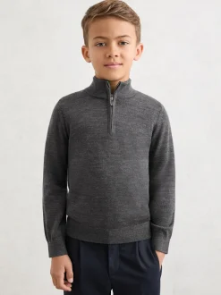 Gris chiné Derby - Pull Reiss Blackhall à quart de zip en laine mérinos