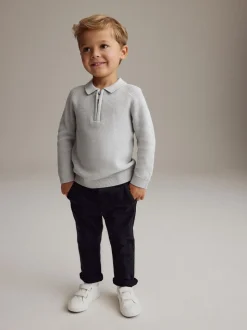 Gris clair - Manches longues Quarter Zip Knitted Polos (3mths-7yrs)