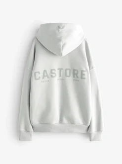 Gris clair - Sweat à capuche oversize en coton épais avec logo Castore