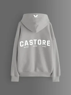 Gris clair - Sweat à capuche oversize en coton épais avec logo Castore