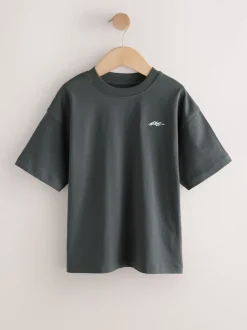 Gris clair/marron/gris foncé/vert - Lot de 4 T-shirts à Manches courtes avec Logo Graphique sur la Poitrine (3-16ans)