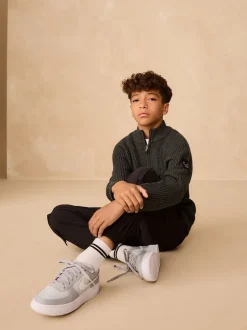 Gris de charbon de bois - Pull utilitaire en maille à col zippé (3-16ans)