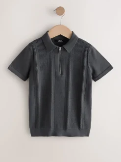 Gris de charbon de bois - Polos tricotés à col zippé (3-16yrs)