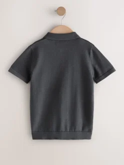 Gris de charbon de bois - Polos tricotés à col zippé (3-16yrs)