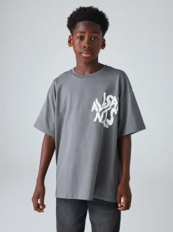 Gris de charbon de bois - T-shirt smALLSAINTS oversize à logo Orlando et Col rond