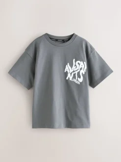 Gris de charbon de bois - T-shirt smALLSAINTS oversize à logo Orlando et Col rond