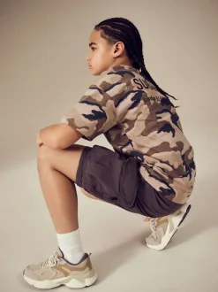 Gris de charbon de bois - Cargo court à poche ample (3-16ans)