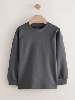 Gris de charbon de bois - T-shirt épais décontracté à manches longues (3-16ans)