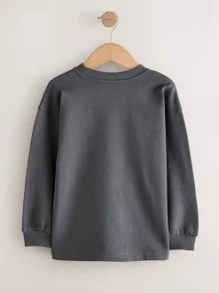 Gris de charbon de bois - T-shirt épais décontracté à manches longues (3-16ans)