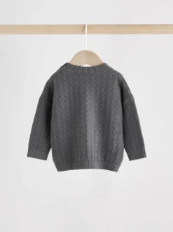 Gris de charbon de bois - Ensemble bébé pull et legging en tricot texturé 100 % coton (0mois -3ans)