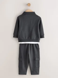 Gris de charbon de bois - Ensemble 3 pièces T-shirt et Survêtement (3mois-7ans)