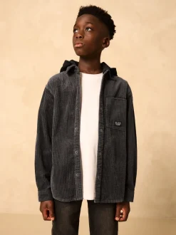 Gris de charbon de bois - Surchemise à capuche en velours côtelé (3-16ans)