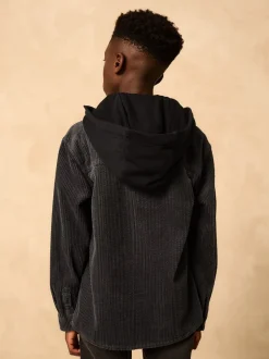 Gris de charbon de bois - Surchemise à capuche en velours côtelé (3-16ans)