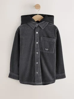 Gris de charbon de bois - Surchemise à capuche en velours côtelé (3-16ans)