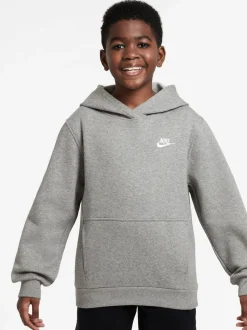 Gris foncé chiné - Sweat à capuche Nike Club en polaire à enfiler
