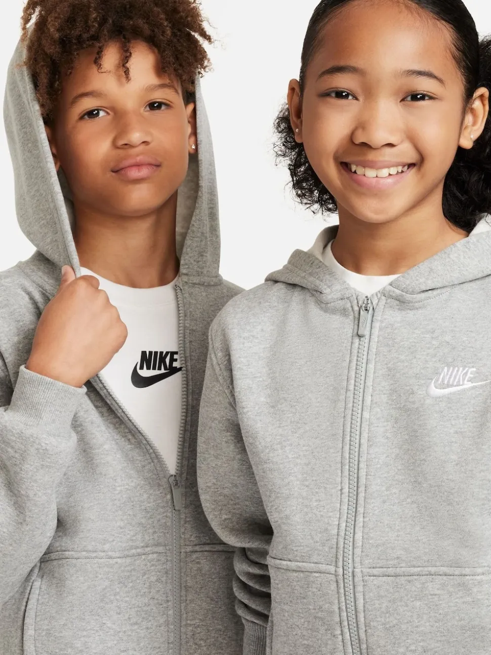 Gris foncé chiné - Sweat à capuche Nike Club zippé en polaire
