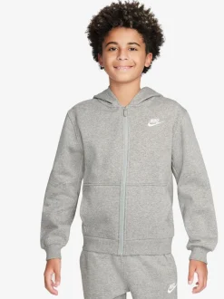 Gris foncé chiné - Sweat à capuche Nike Club zippé en polaire