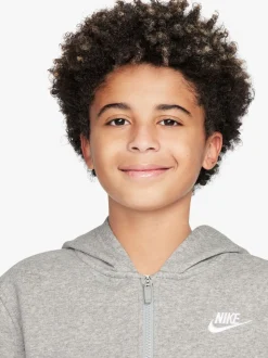 Gris foncé chiné - Sweat à capuche Nike Club zippé en polaire