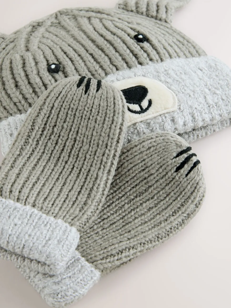 Gris imprimé chien - Ensemble 2 pièces Chapeau & Mitaines (3mois-6ans)