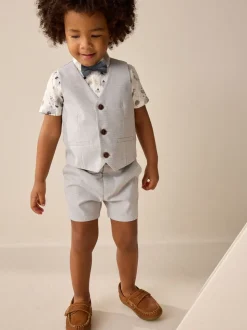 Gris motif pied-de-poule - Gilet/chemises/shorts et noué Cravate (3 {} mois-9ans)