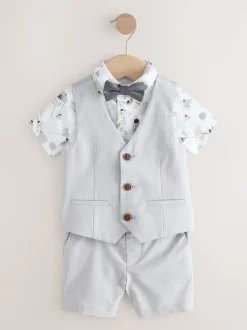 Gris motif pied-de-poule - Gilet/chemises/shorts et noué Cravate (3 {} mois-9ans)