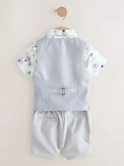 Gris motif pied-de-poule - Gilet/chemises/shorts et noué Cravate (3 {} mois-9ans)