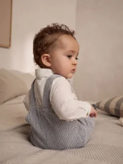 Gris/Blanc - Ensemble salopette et body bébé en coton tissé (0mois-3ans)