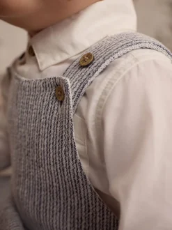 Gris/Blanc - Ensemble salopette et body bébé en coton tissé (0mois-3ans)