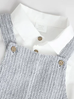 Gris/Blanc - Ensemble salopette et body bébé en coton tissé (0mois-3ans)