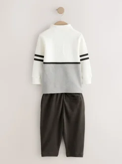 Gris/blanc zippé - Ensemble polo et jogging à manches longues (3mois-7ans)