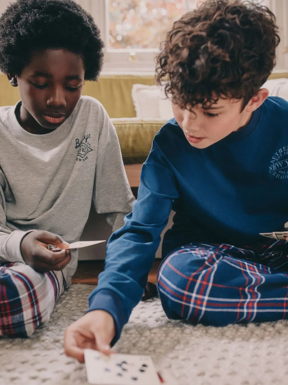 Gris/Bleu - Lot de 2 pyjamas en tissu à carreaux à manches longues (3-16ans)