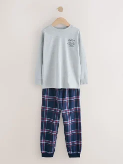 Gris/Bleu - Lot de 2 pyjamas en tissu à carreaux à manches longues (3-16ans)