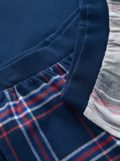 Gris/Bleu - Lot de 2 pyjamas en tissu à carreaux à manches longues (3-16ans)