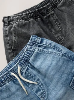 Gris/bleu moyen - Short cargo en jean 100% coton Lot de 2 (3-16ans)