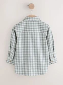 Gris/Ecru - Chemise de Noël à carreaux vichy brodée à manches longues (3mois7ans)