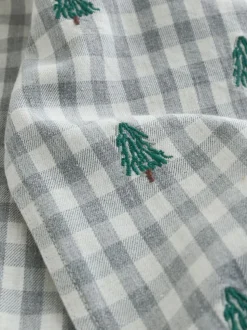 Gris/Ecru - Chemise de Noël à carreaux vichy brodée à manches longues (3mois7ans)