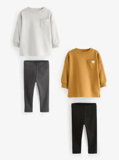 Gris/jaune ocre - Lot de 2 ensembles t-shirt et legging à manches longues (3mois-7ans)