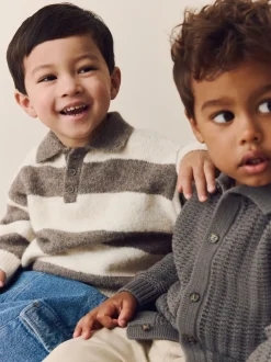 Gris/marron - Polo de rugby en maille rayée (3mois-7ans)