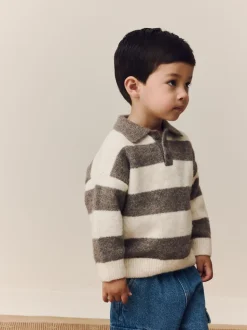 Gris/marron - Polo de rugby en maille rayée (3mois-7ans)