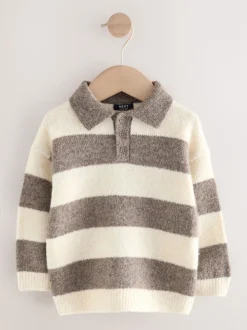 Gris/marron - Polo de rugby en maille rayée (3mois-7ans)