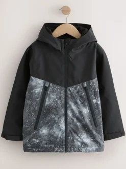 Gris/Noir - Veste à capuche imperméable doublée de polaire (3-17ans)