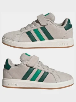 Gris/vert - Baskets adidas Grand Court 00s en daim à lacets élastiques pour enfant